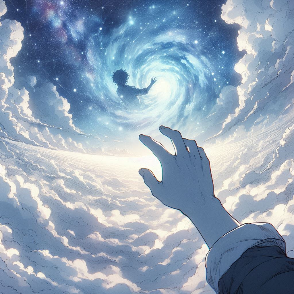 A hand trying to grab the sky.